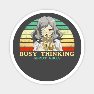 Busy Thinking About Girls - Funny Lesbian Anime - Retro Sunset Magnet